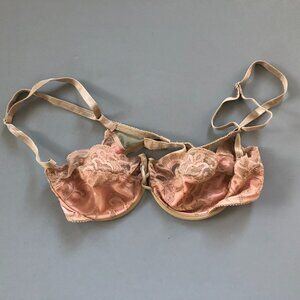 VINTAGE VICTORIAS SECRET PINK & TAN LACE UNDERWIRE BRA SIZE 34C